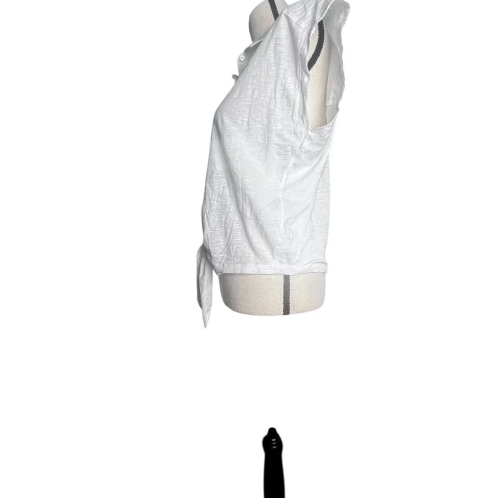 LOFT White Tie-Front Short Sleeve 100% Cotton Button-Down Top Sz S New With Tag - Picture 4 of 6